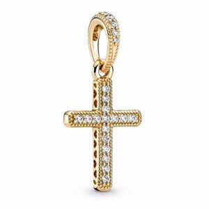 NWOT Gold Sparkling Cross Pendant Dangle Charm CZ Sterling Silver 925